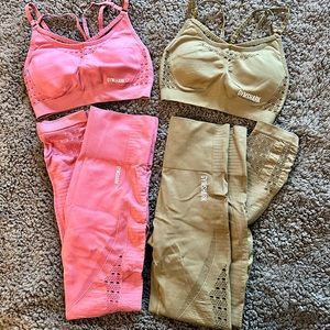 Set of 4 - Gymshark Energy Seamless Matching Sets - Army Green and Dusty Pink